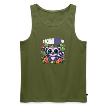 Goodbye with V Wet-nosed Monkey (chibi, pop art) - Men's Premium Organic Tank Top - khaki - Front - Michal (187cm)
