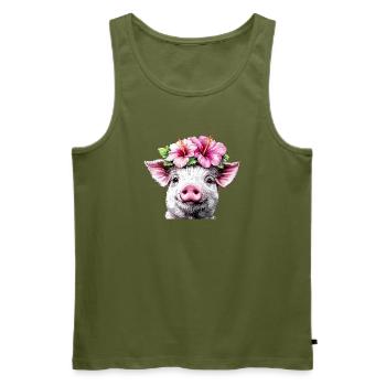 Hibiskuskrone Schwein - Männer Premium Bio Tank Top - Khaki - Vorne - Michal (187cm)