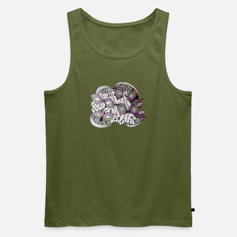 Pfauenfeder Doodle Muster - Männer Premium Bio Tank Top - Khaki