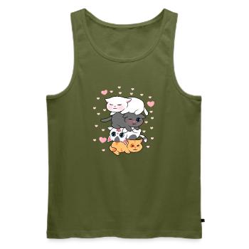 Four Kawaii Kittens Stack Cute Cats Illustration - Men's Premium Organic Tank Top - khaki - Front - Michal (187cm)