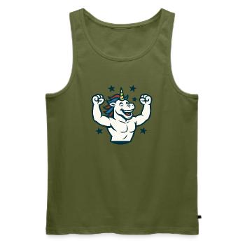 Starkes Unicorn Gym Maskottchen Power Flex Design - Männer Premium Bio Tank Top - Khaki - Vorne - Michal (187cm)