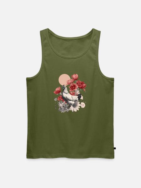 Vintage Huhn mit roten Blüten – Boho Illustration - Männer Premium Bio Tank Top - Khaki