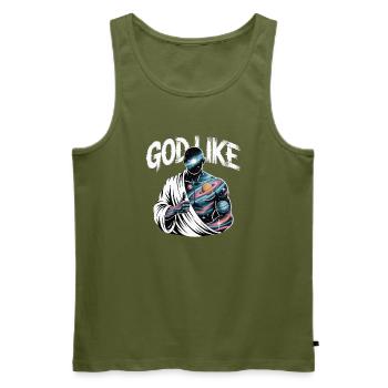 God Like Galaxy Design - Men's Premium Organic Tank Top - khaki - Front - Michal (187cm)