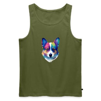 Chien coloré de Pembroke Welsh Corgi Pop Art - Débardeur bio Premium Homme - kaki - Devant - Michal (187cm)