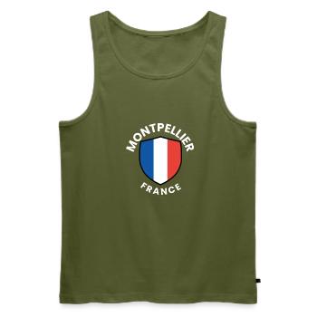 Montpellier France Shield - Men's Premium Organic Tank Top - khaki - Front - Michal (187cm)