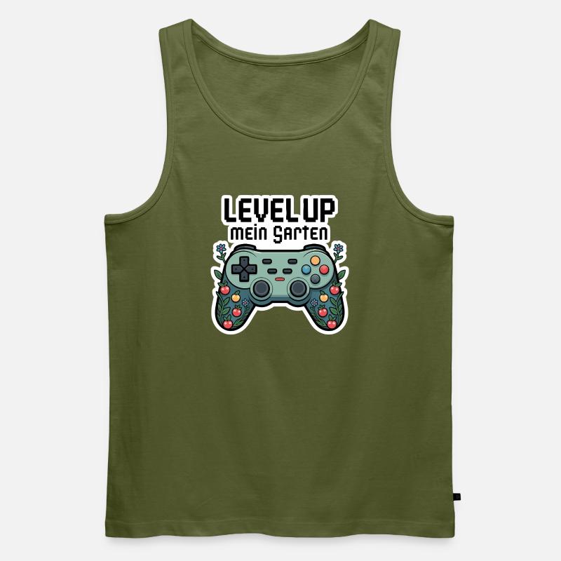 Level Up Garten-Controller Design - Männer Premium Bio Tank Top - Khaki