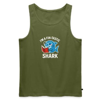 Fin-Tastic Shark reads book - Men's Premium Organic Tank Top - khaki - Front - Michal (187cm)