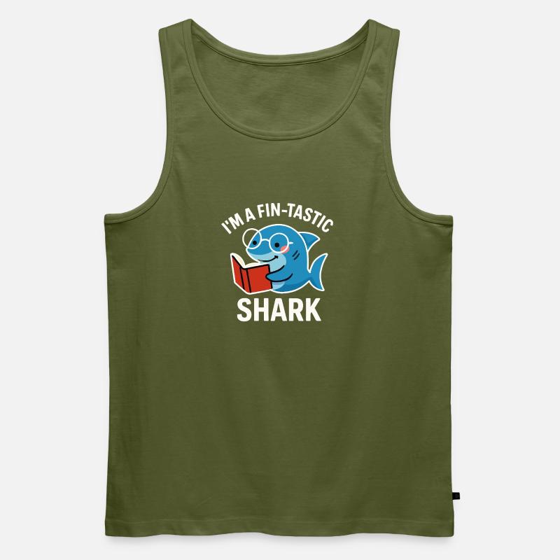 Fin-Tastic Shark liest Buch - Männer Premium Bio Tank Top - Khaki