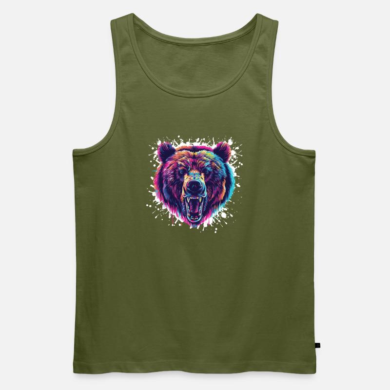Bunter Bärenkopf Neon Splatter - Männer Premium Bio Tank Top - Khaki