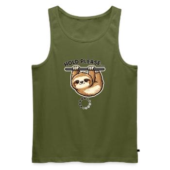 Faultier Halte Bitte Motiv - Männer Premium Bio Tank Top - Khaki - Vorne - Michal (187cm)