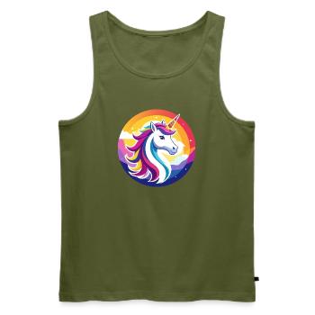 Rainbow Unicorn Colorful Unicorn Head Motif - Men's Premium Organic Tank Top - khaki - Front - Michal (187cm)