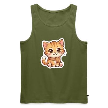 Cozy Orange Kitten in Scarf - Men's Premium Organic Tank Top - khaki - Front - Michal (187cm)