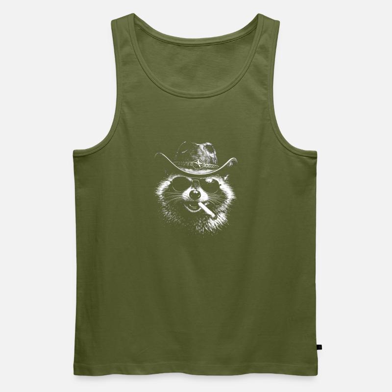 Waschbär Cowboy mit Zigarre - Männer Premium Bio Tank Top - Khaki