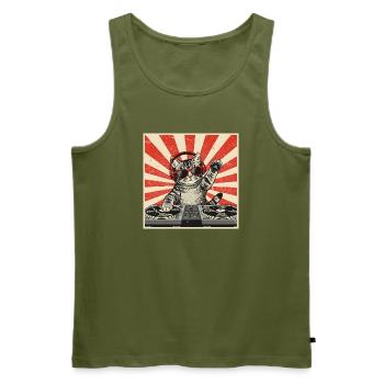 Katzen-DJ Retro Pop Art - Männer Premium Bio Tank Top - Khaki - Vorne - Michal (187cm)