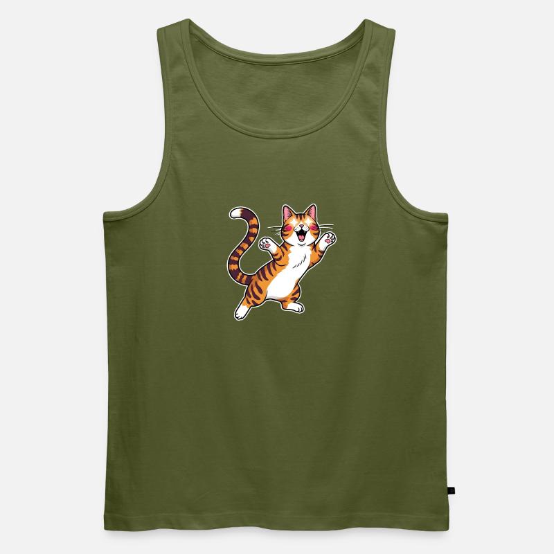 Fröhliche getigerte Katze Sprungfreude - Männer Premium Bio Tank Top - Khaki