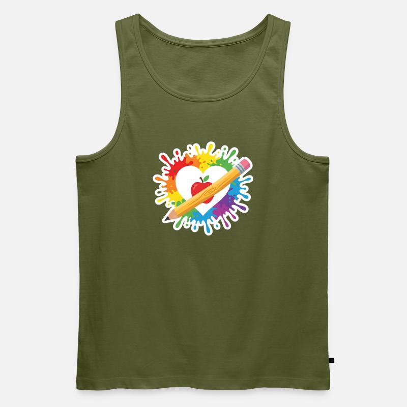 Lehrer Herz Regenbogen Apfel Buntstift Schule - Männer Premium Bio Tank Top - Khaki