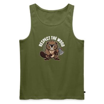Respect The Wood Funny Beaver With Axe For - Men's Premium Organic Tank Top - khaki - Front - Michal (187cm)