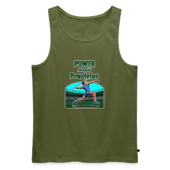 Speerwerwurf: Power Meets Precision - Männer Premium Bio Tank Top - Khaki - Vorne - Michal (187cm)