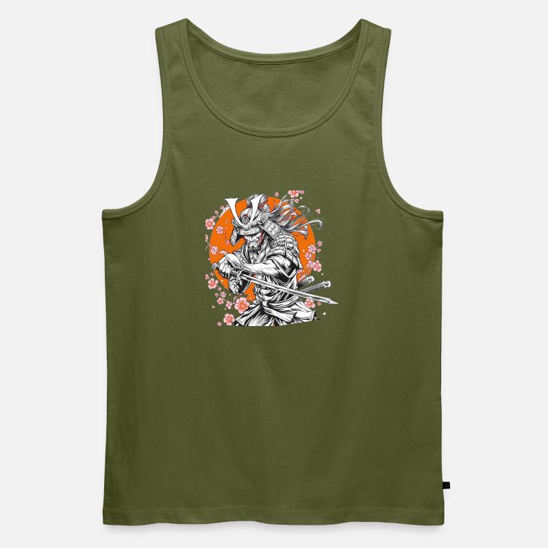 Samurai mit Sakura und Orange Circle - Männer Premium Bio Tank Top - Khaki
