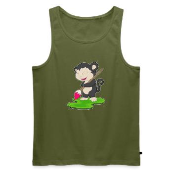 Monkey Painter Brush Painting - Men's Premium Organic Tank Top - khaki - Front - Michal (187cm)