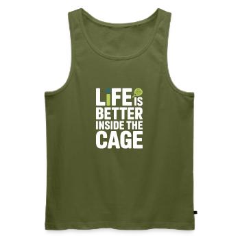 Padel Spieler Life Is Better Inside The Cage Padel - Männer Premium Bio Tank Top - Khaki - Vorne - Michal (187cm)