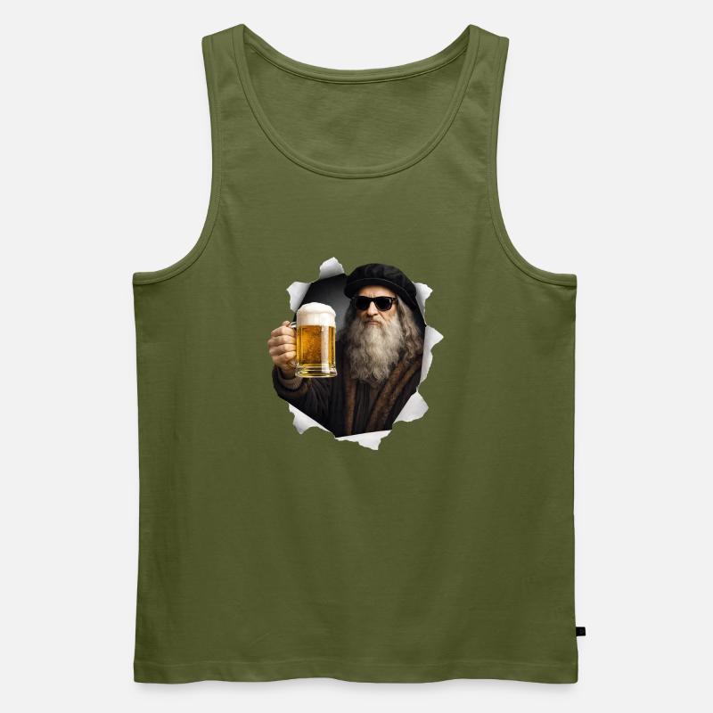 Leonardo Da Vinci con birra e occhiali da sole - Canottiera ecologica premium da uomo - kaki