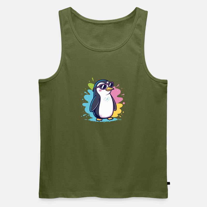 Bunter, cooler Ploppinguin mit Brille - Männer Premium Bio Tank Top - Khaki