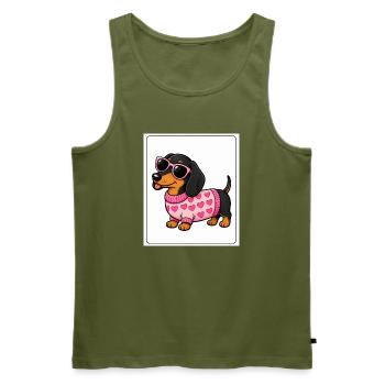 Dachshund Hearts Pink Glasses - Men's Premium Organic Tank Top - khaki - Front - Michal (187cm)