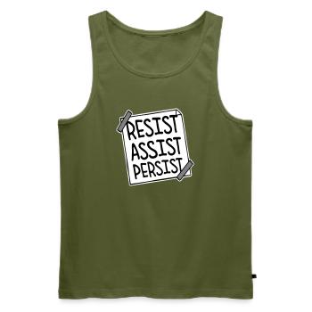 Resist Assist Persist Aktivismus Motivation Logo - Männer Premium Bio Tank Top - Khaki - Vorne - Michal (187cm)