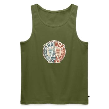 Sticker France Badge Vintage Paris - Débardeur bio Premium Homme - kaki - Devant - Michal (187cm)