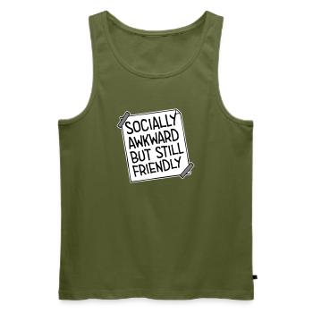 Socially Awkward But Still Friendly Lustig Spruch - Männer Premium Bio Tank Top - Khaki - Vorne - Michal (187cm)