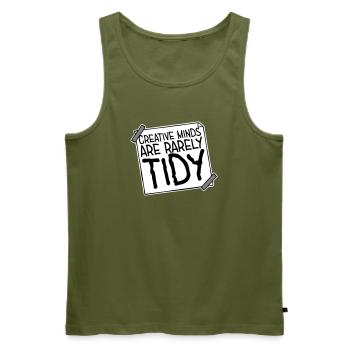 Creative Minds Are Rarely Tidy Funny Creative Logo - Men's Premium Organic Tank Top - khaki - Front - Michal (187cm)