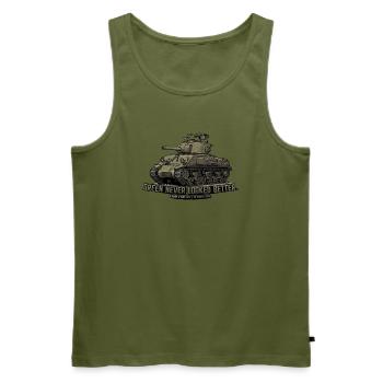 Sherman Tank – Le vert n’a jamais été aussi beau | RCCX - Débardeur bio Premium Homme - kaki - Devant - Michal (187cm)