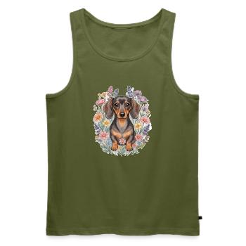 Dachshund Wildflowers Watercolor Painting – Botanical Style - Men's Premium Organic Tank Top - khaki - Front - Michal (187cm)