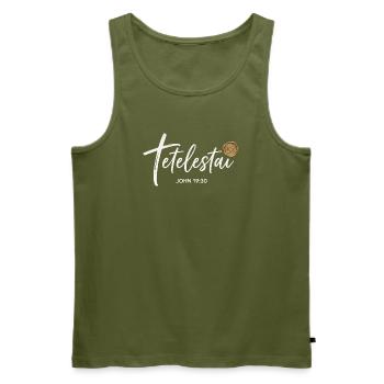 Tetelestai - Jean 19:30 - Croix de calligraphie - Débardeur bio Premium Homme - kaki - Devant - Michal (187cm)