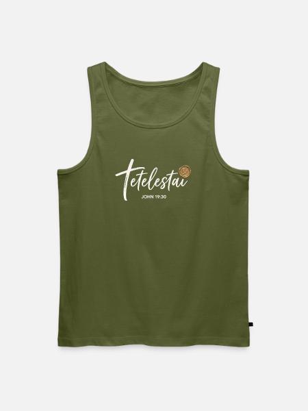 Tetelestai - John 19:30 - Calligraphy Cross - Men's Premium Organic Tank Top - khaki