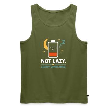 Not Lazy Energy Saving Mode Tee - Men's Premium Organic Tank Top - khaki - Front - Michal (187cm)