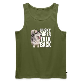 Husky-Mädchen antworten lustiger Husky-Hund - Männer Premium Bio Tank Top - Khaki - Vorne - Michal (187cm)