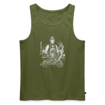John Tyler beim BBQ-Grillen - Männer Premium Bio Tank Top - Khaki - Vorne - Michal (187cm)