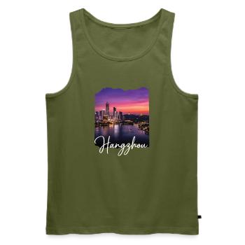Hangzhou Abendlicht Skyline Druck - Männer Premium Bio Tank Top - Khaki - Vorne - Michal (187cm)