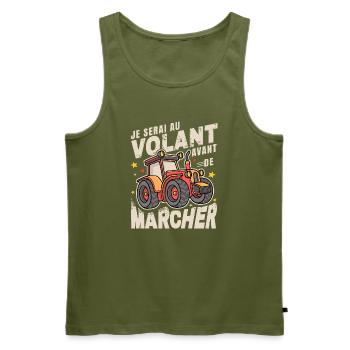 Au Volant Avant de Marcher Bébé Tracteur - Débardeur bio Premium Homme - kaki - Devant - Michal (187cm)