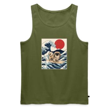 Pekingese Great Wave - Peke Dog Mom Dad Lap Dog - Men's Premium Organic Tank Top - khaki - Front - Michal (187cm)