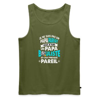 Papa Bouliste Parfait Pétanque Humour - Débardeur bio Premium Homme - kaki - Devant - Michal (187cm)