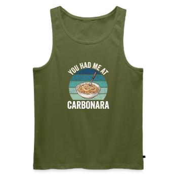 You had me at Carbonara. - Men's Premium Organic Tank Top - khaki - Front - Michal (187cm)