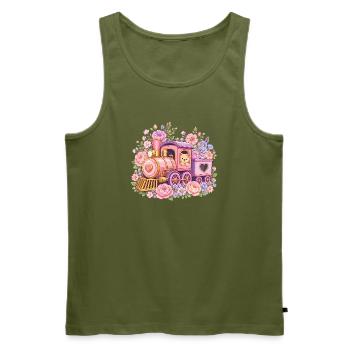 Cuddly Pink Locomotive with Flowers - Men's Premium Organic Tank Top - khaki - Front - Michal (187cm)
