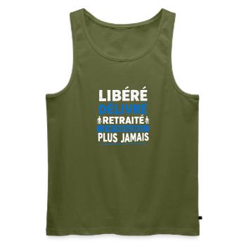 libéré délivré retraité - t-shirt humour retraite - Débardeur bio Premium Homme - kaki - Devant - Michal (187cm)