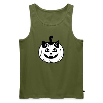 Halloween Katze Kürbiskopf - Schwarz Weiß - Männer Premium Bio Tank Top - Khaki - Vorne - Michal (187cm)