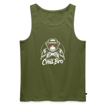  Chill Bro Affe Gamer Mit Controller Und - Männer Premium Bio Tank Top - Khaki - Vorne - Michal (187cm)