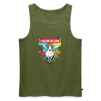 Ich folge dem Lamm, nicht dem Esel oder Elefanten - Männer Premium Bio Tank Top - Khaki - Vorne - Michal (187cm)