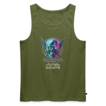 Totenkopf Neon, Synthwave, Cyberpunk, Halloween - Männer Premium Bio Tank Top - Khaki - Vorne - Michal (187cm)